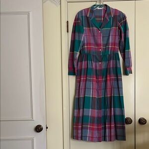 Brooks Brothers Green Long Sleeve Sundress with Notched Collar